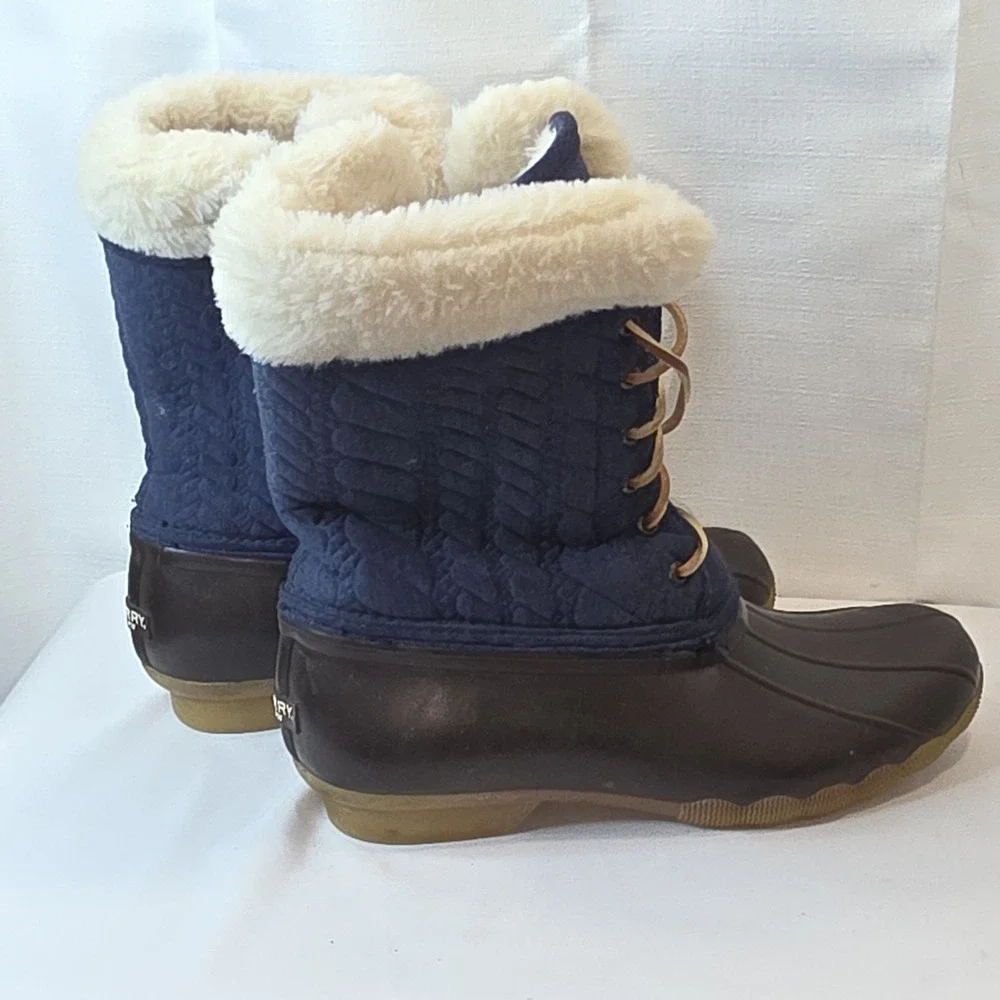 Sperry Top-Sider Saltwater Blue Quilted Duck Boots Navy Girls 6Y EU 38